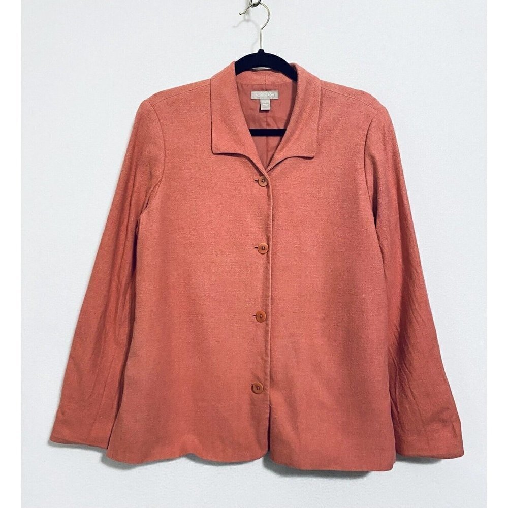 Nordstrom Womens Large Silk Noil Jacket Blazer Salmon Pink Long Sleeve Lined
